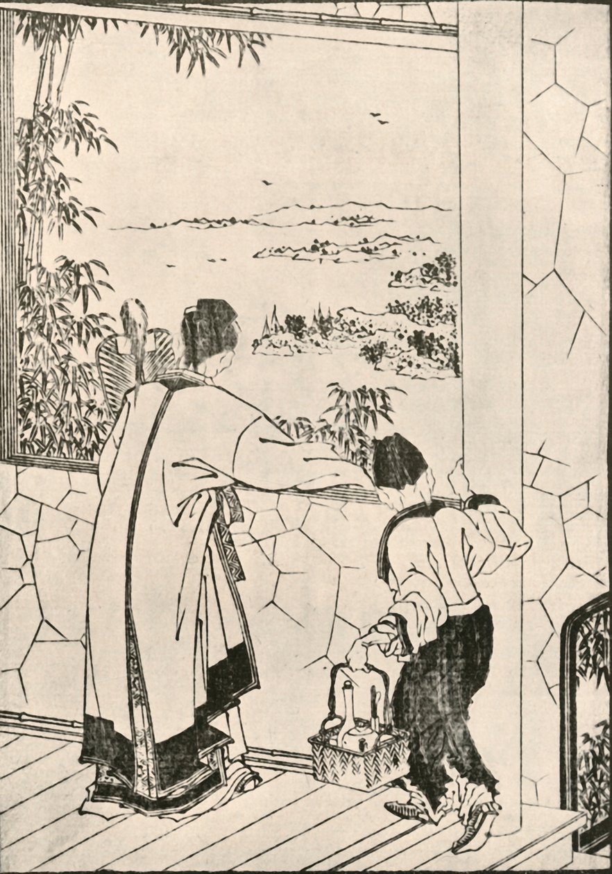 1924年18世纪末至19世纪初，人们从窗户往外看。 作者 葛饰北斋