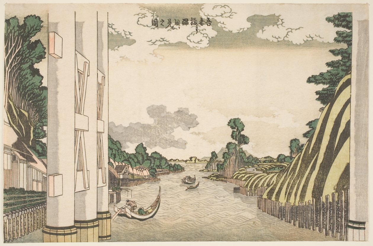 从东桥下看到的隅田川图片，c.1830（木刻版画） 作者 葛饰北斋