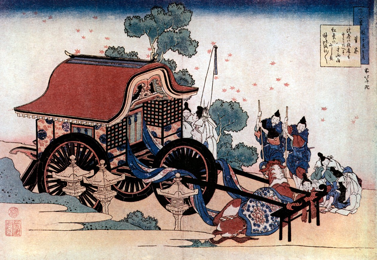 拉三轮马车，日本木刻，c1780-1849。 作者 葛饰北斋
