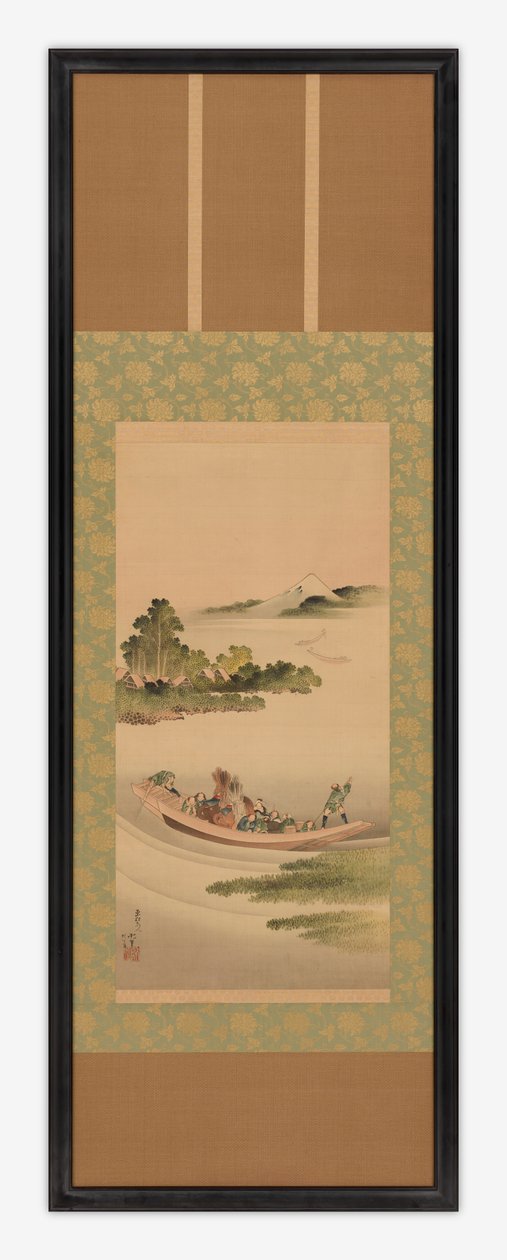 河流景观：渡船和富士山，江户时期，1842年。 作者 葛饰北斋