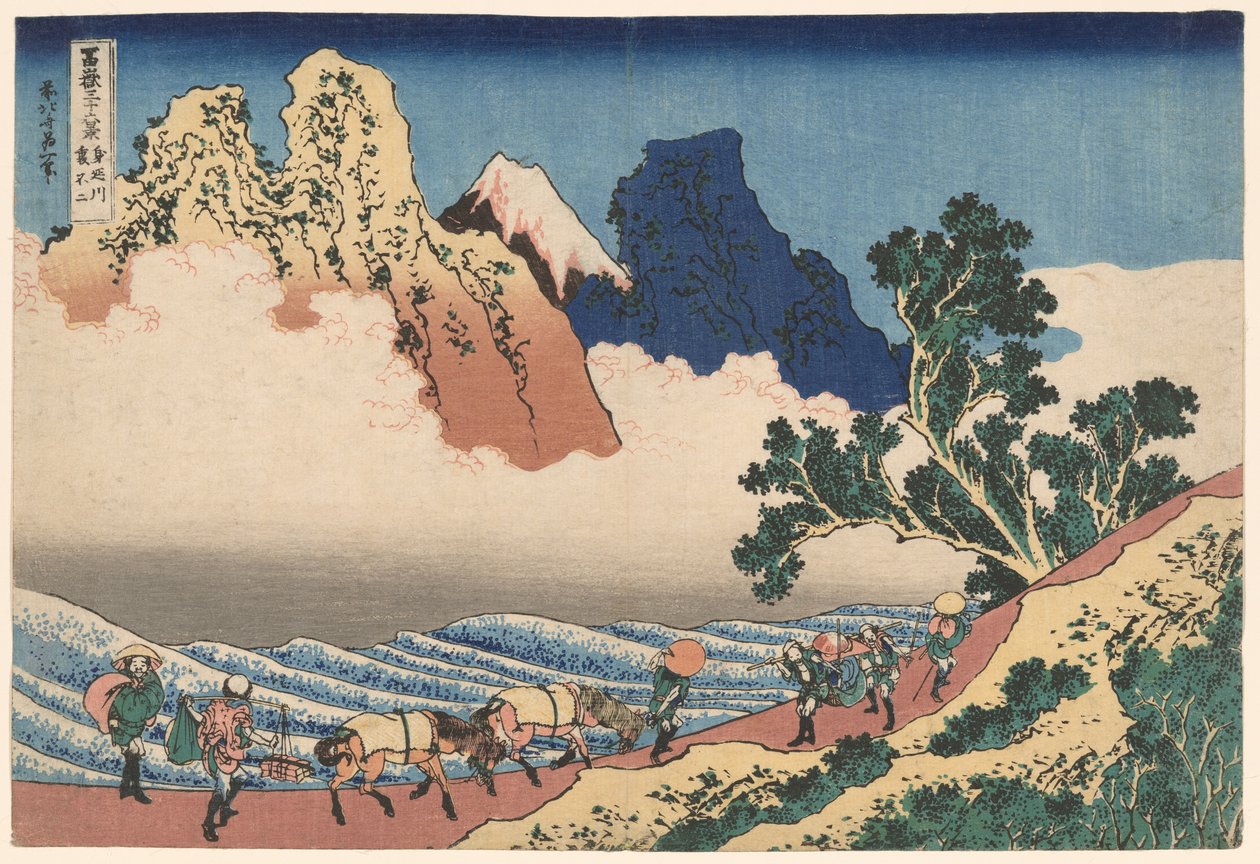 从美浓川看到的富士山背面（美浓川上富士），选自《富士山三十六景》系列 作者 葛饰北斋