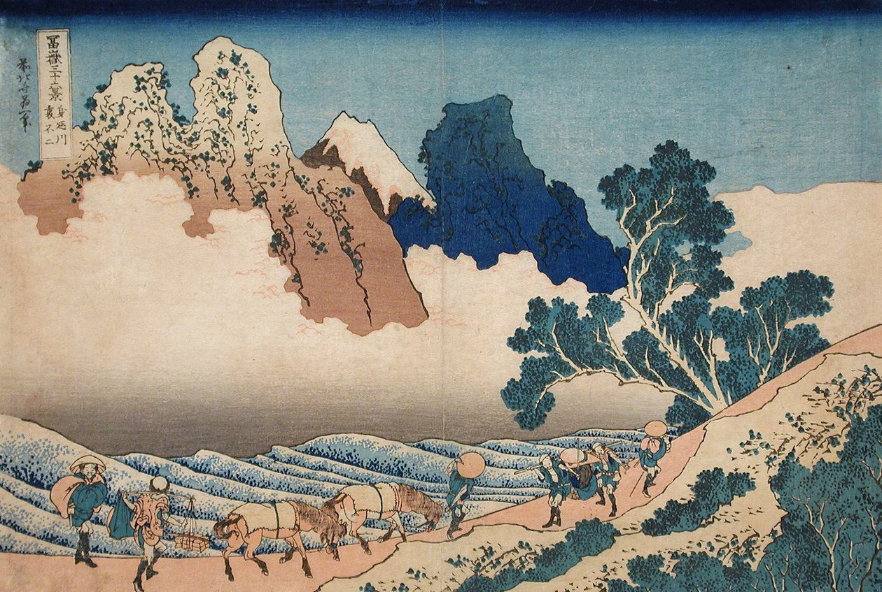 从Minobu河的富士山背面，1830（木版画） 作者 葛饰北斋