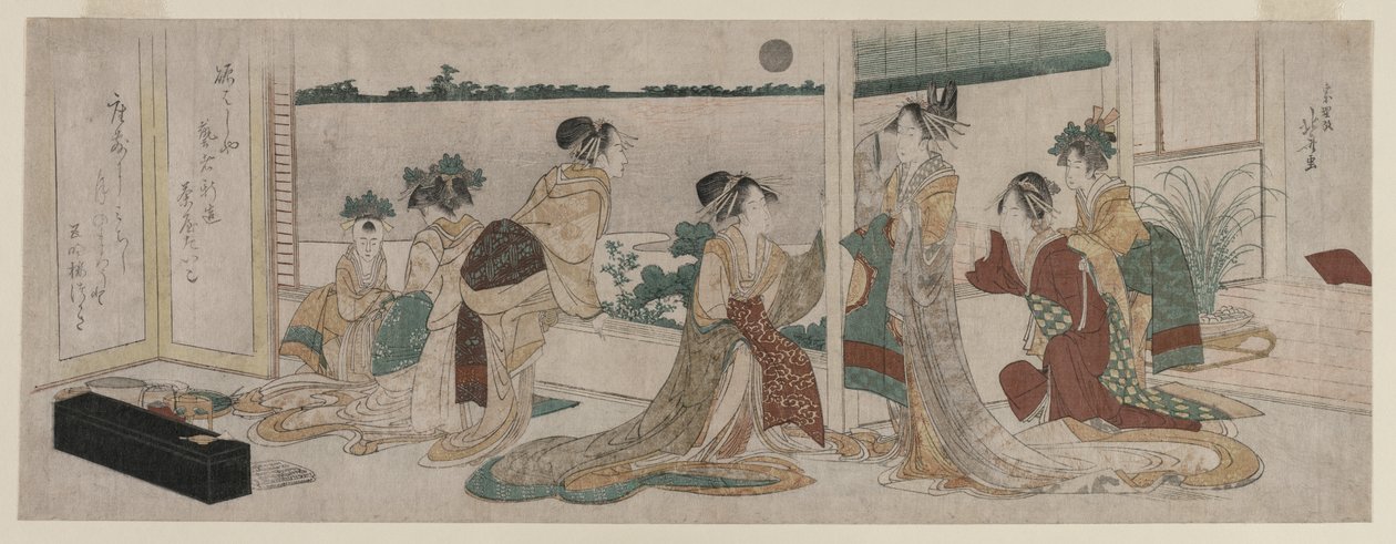 小ka的冢冈和其他妓女观看秋月升起...，1799年。 作者 葛饰北斋