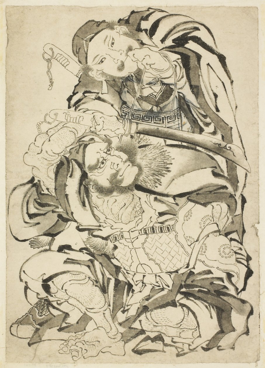 两位中国英雄，约 1815-49 年（纸本水墨） 作者 葛饰北斋