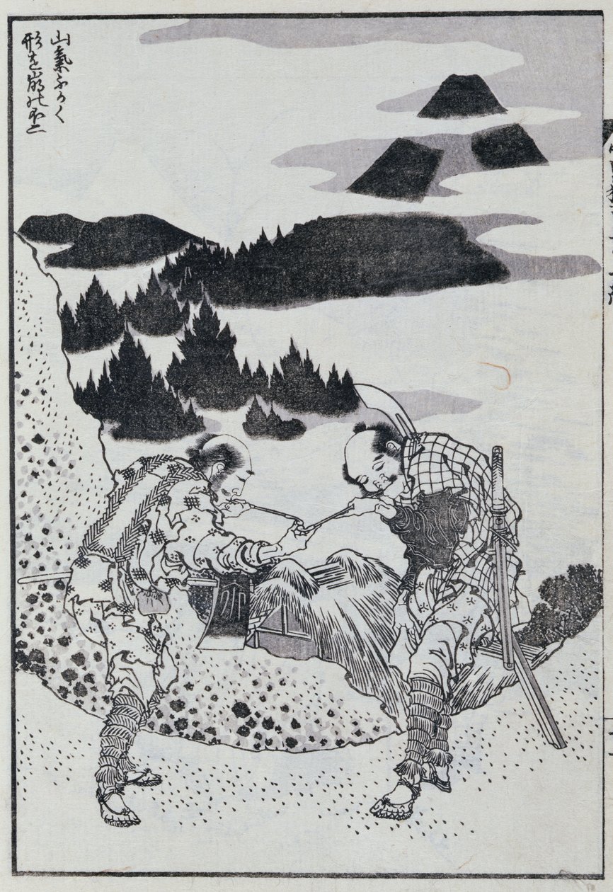 两个男人，来自漫画（彩色木版画） 作者 葛饰北斋
