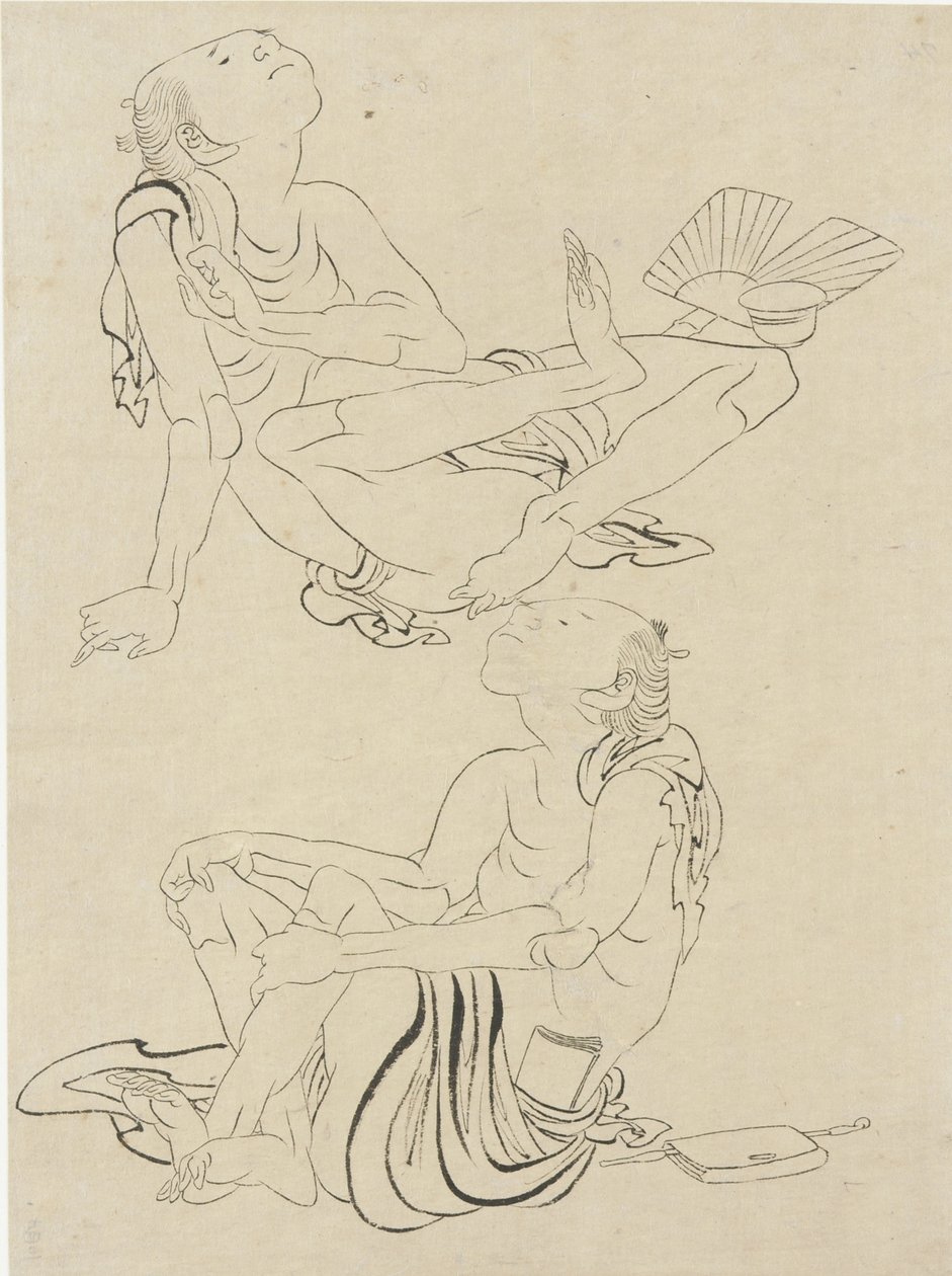 两个男人在夏天放松，江户时代（墨水在纸上） 作者 葛饰北斋