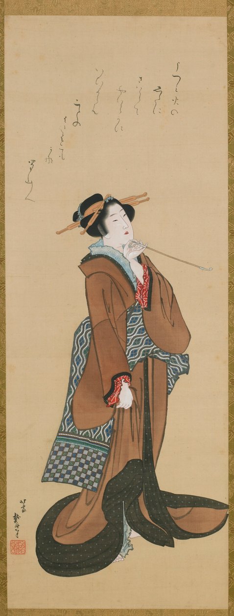 拿着烟斗的女人，约1814-1815年。 作者 葛饰北斋