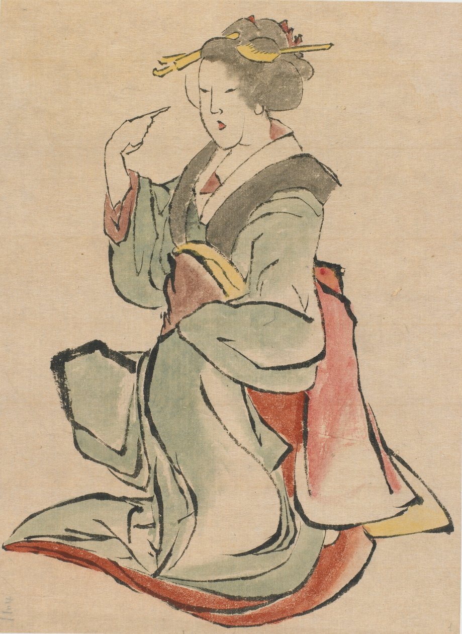 女人面向右边，在招手，18世纪末至19世纪初。 作者 葛饰北斋