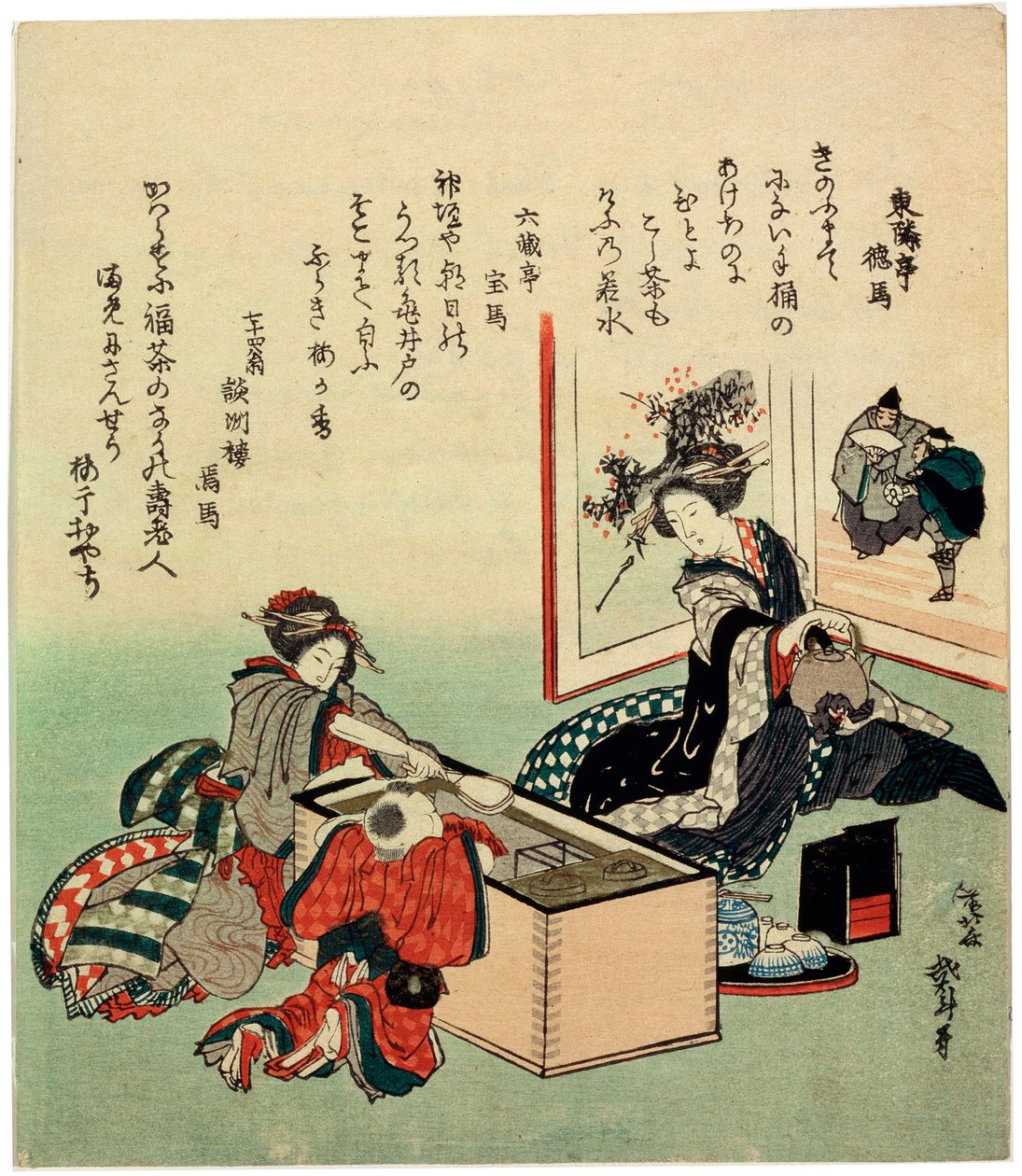 《女人与男孩》（《女人与男孩》），1816年，布拉齐尔·希巴奇（Brazier Hibachi）创作。 作者 葛饰北斋