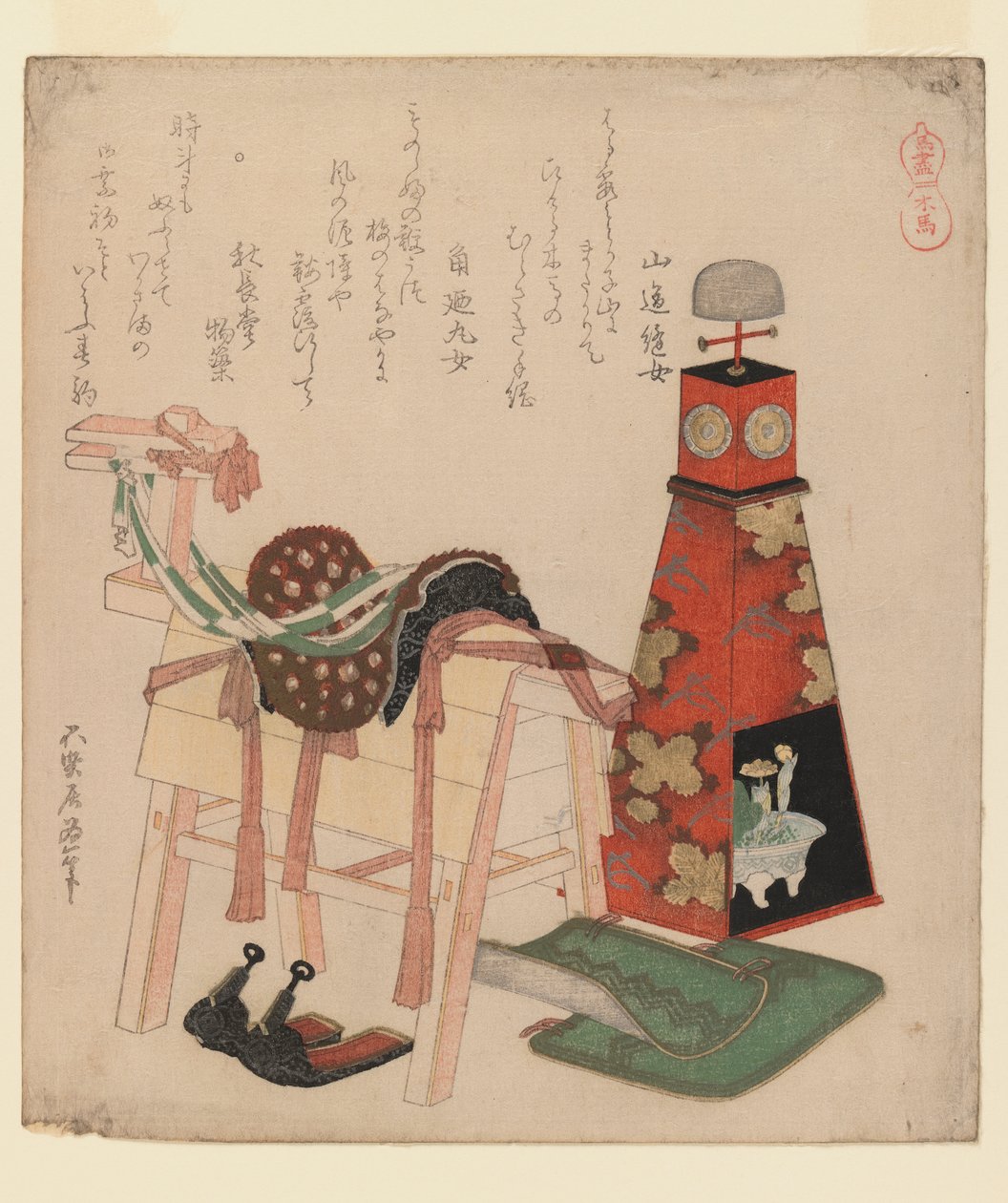 木马，系列马，1822年（木版画，surimono） 作者 葛饰北斋