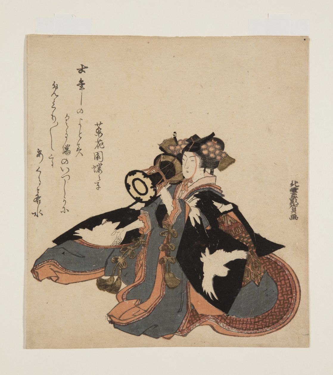打手鼓的女人（彩色木版画） 作者 葛饰北运