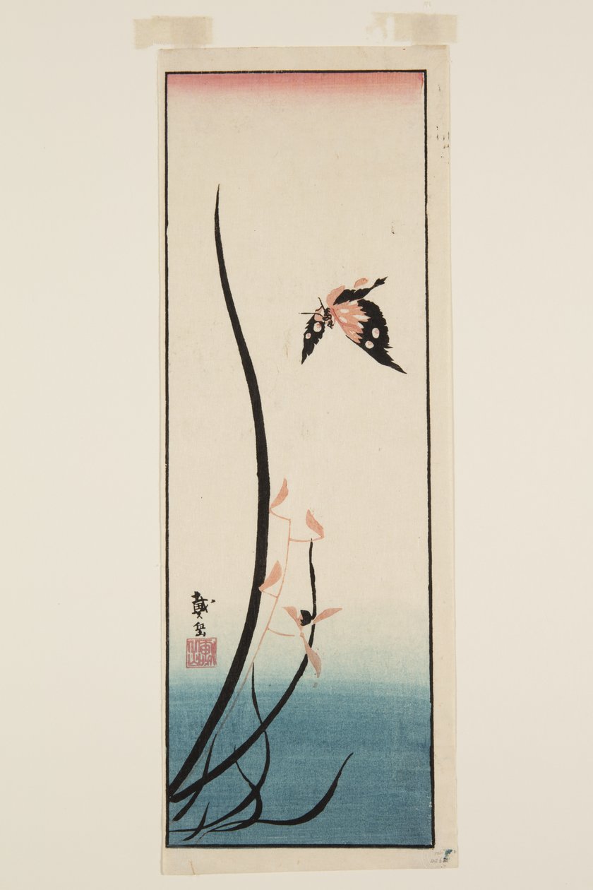 蝴蝶和草（彩色木版画） 作者 葛饰二世（FL.1820-50）台东