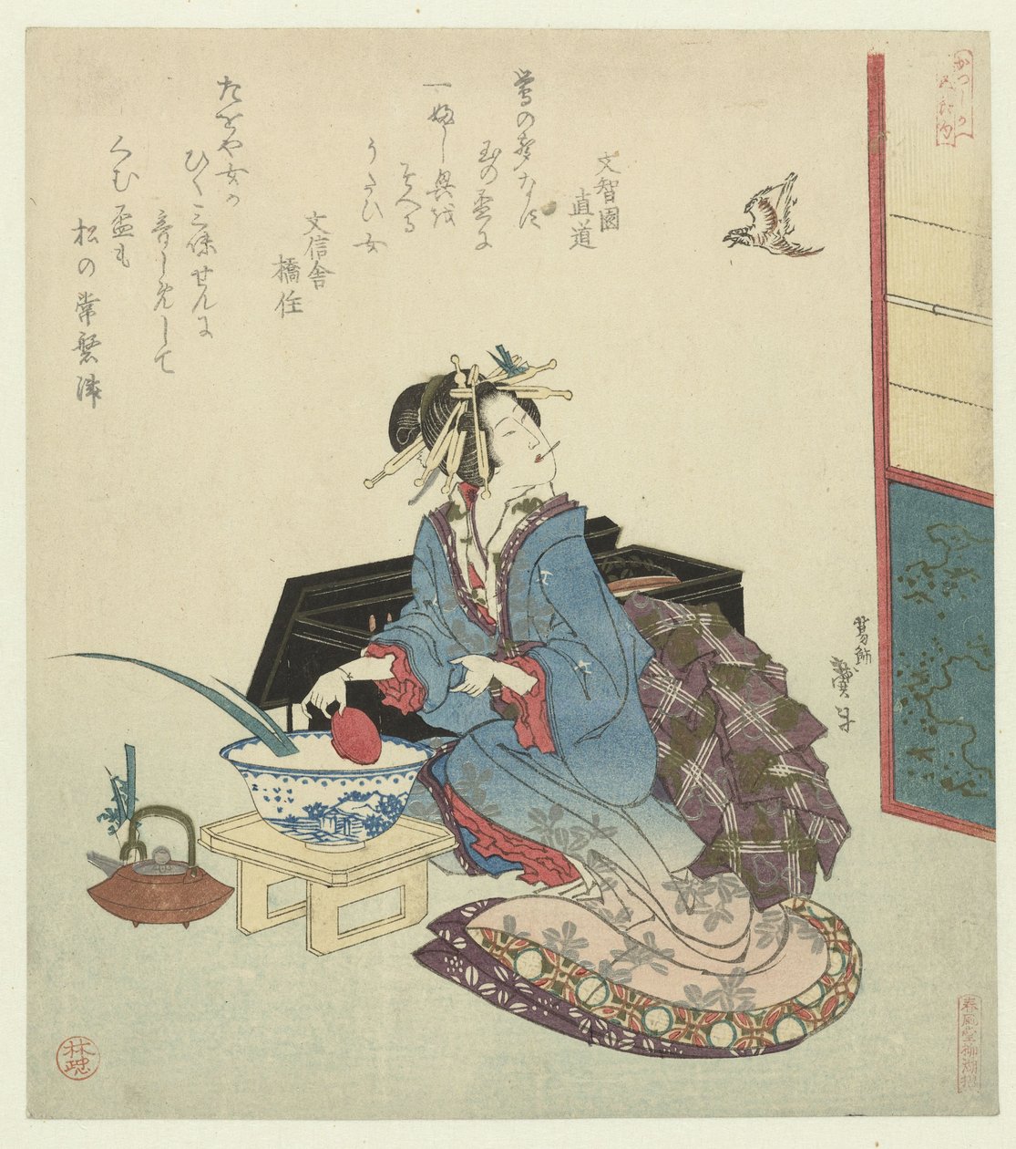 艺妓仰望杜鹃 作者 葛饰台东二世