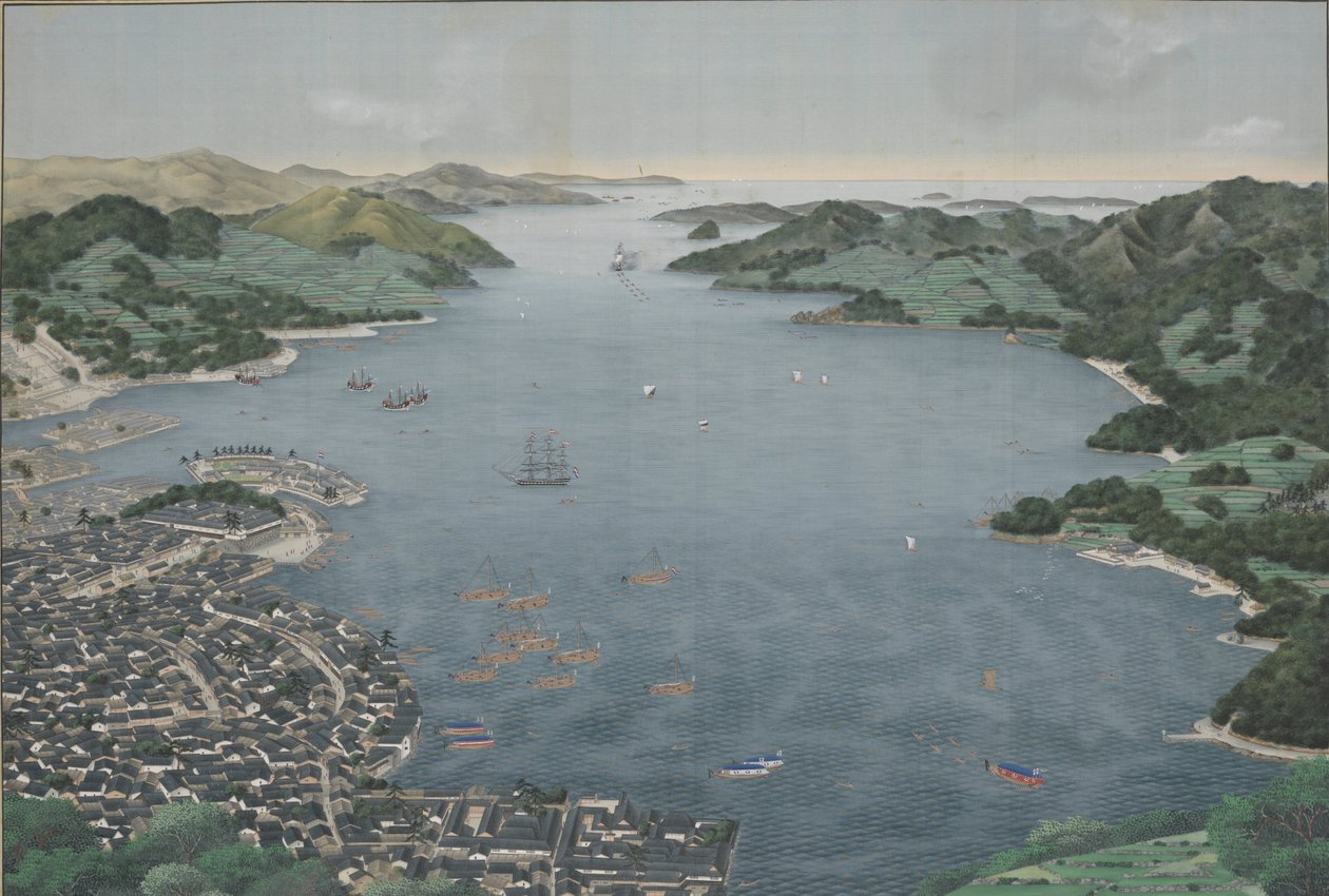 长崎港，18-850（丝绸画） 作者 川原庆贺