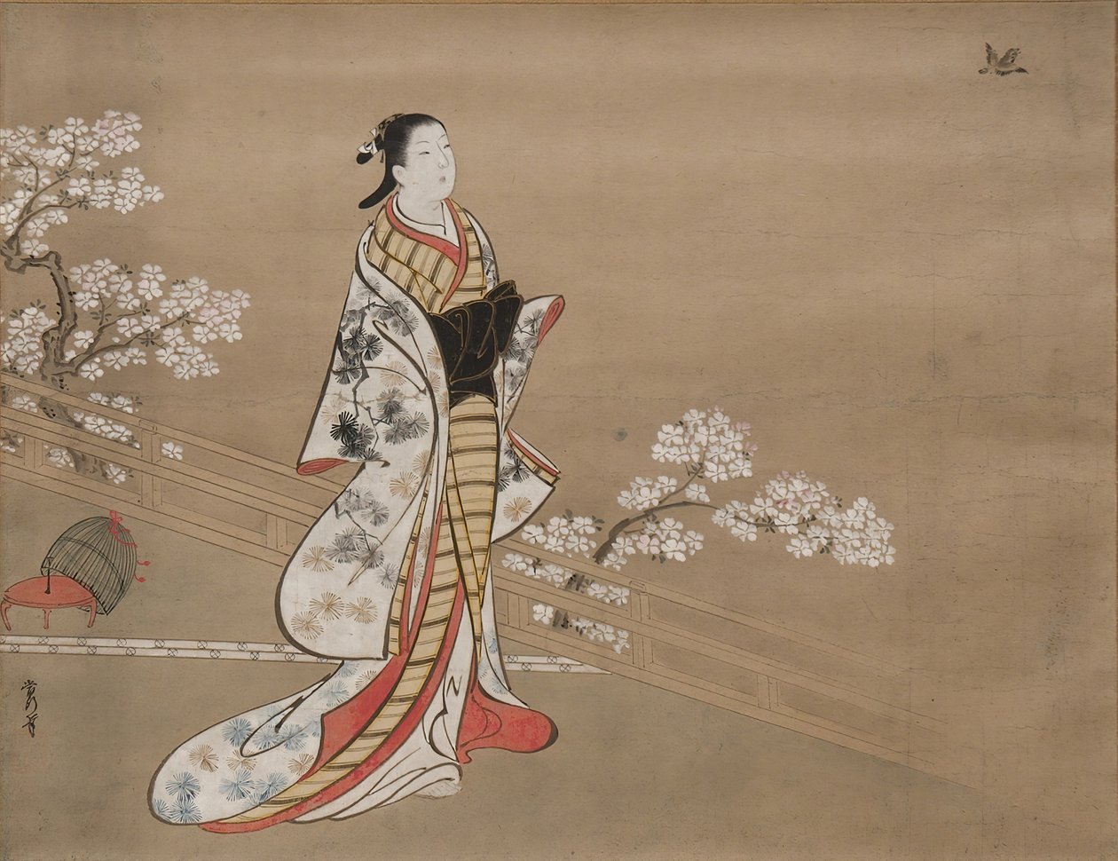 对村崎的模仿，出自《源氏物语》第五章《薰衣草若村崎》，18世纪。 作者 川又恒之