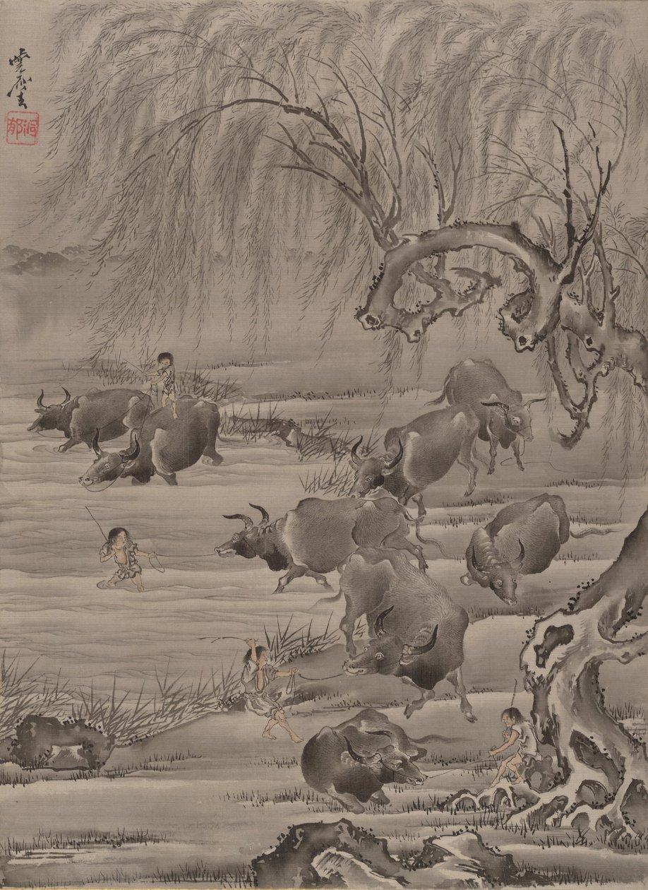 布法罗和牧民，ca。 1887年。 作者 川边京菜