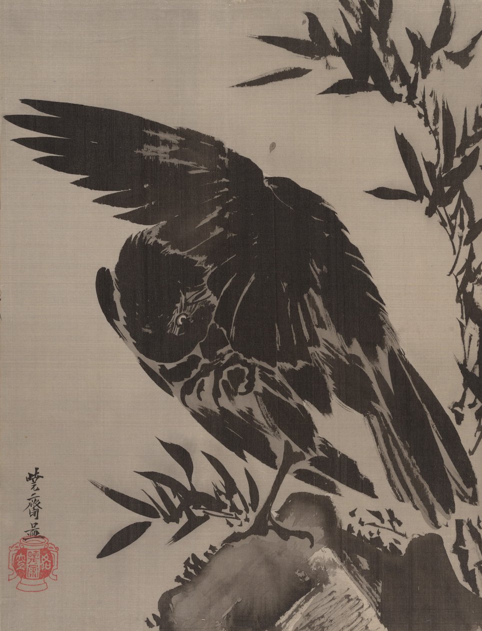 乌鸦在一块岩石上1887年。 作者 川边京菜