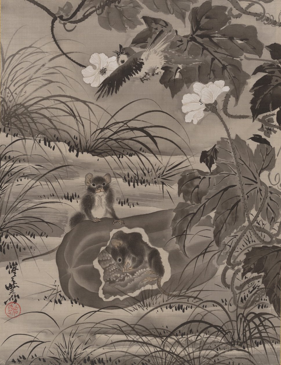 甜瓜里的老鼠，约1887年。 作者 川边京菜