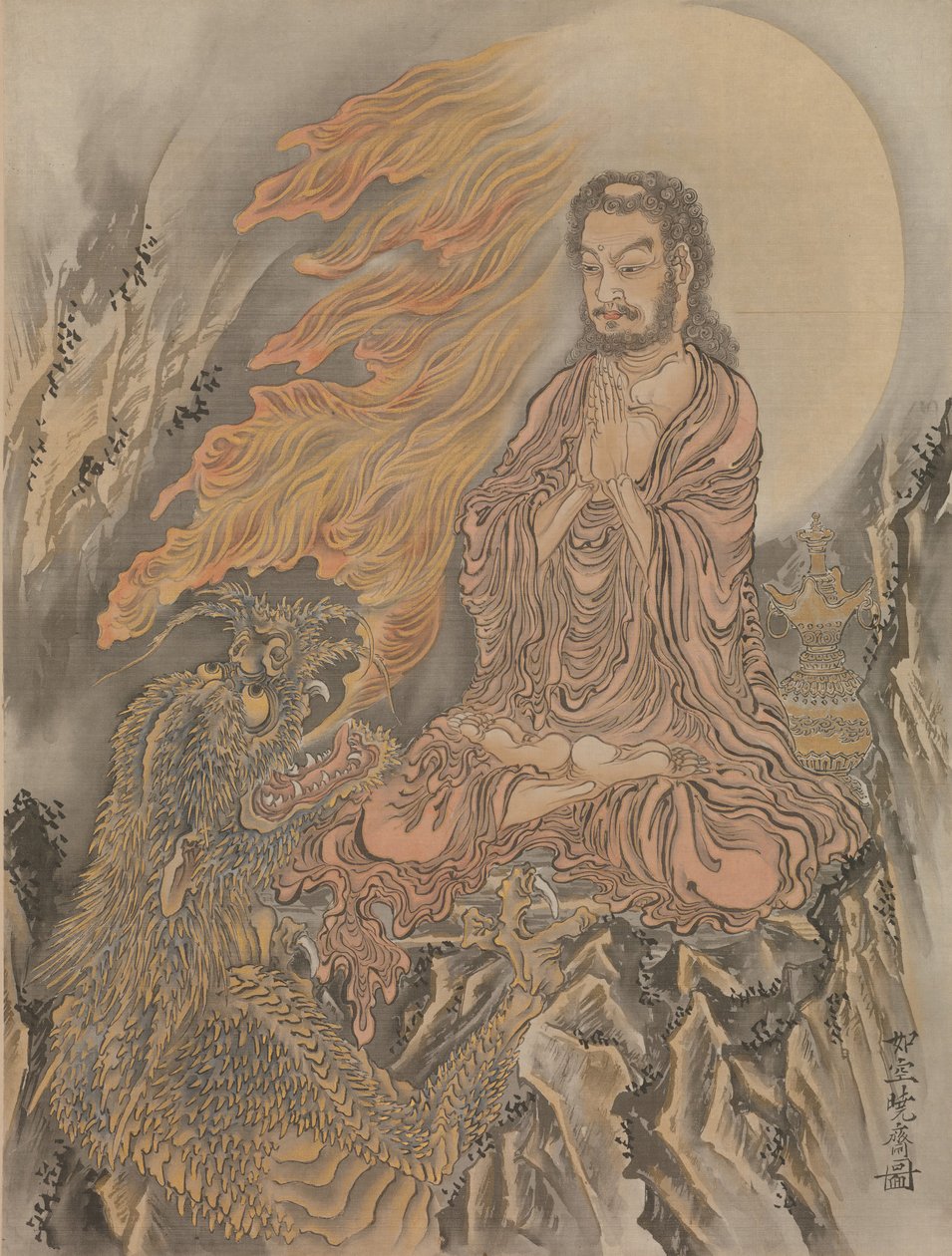 释迦牟尼战胜恶魔Shaka Goma-zu，ca. 1888年。 作者 川边京菜
