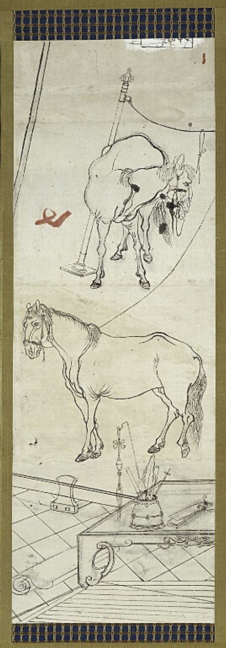 中国风格的两匹马》，六幅素描之一 作者 川边京菜