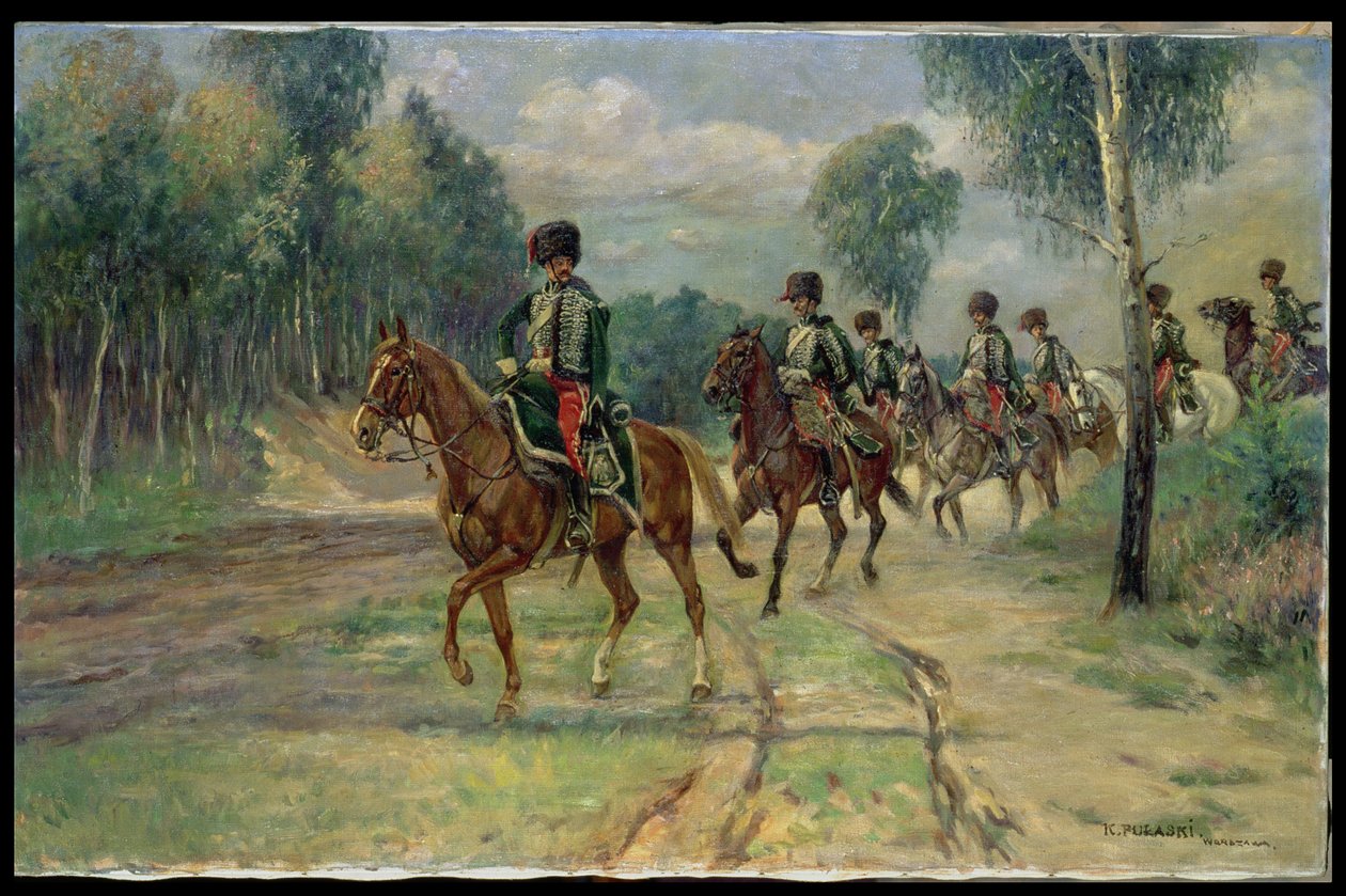 轻骑兵中队，约 1920 年（布面油画） 作者 卡齐米日普拉斯基