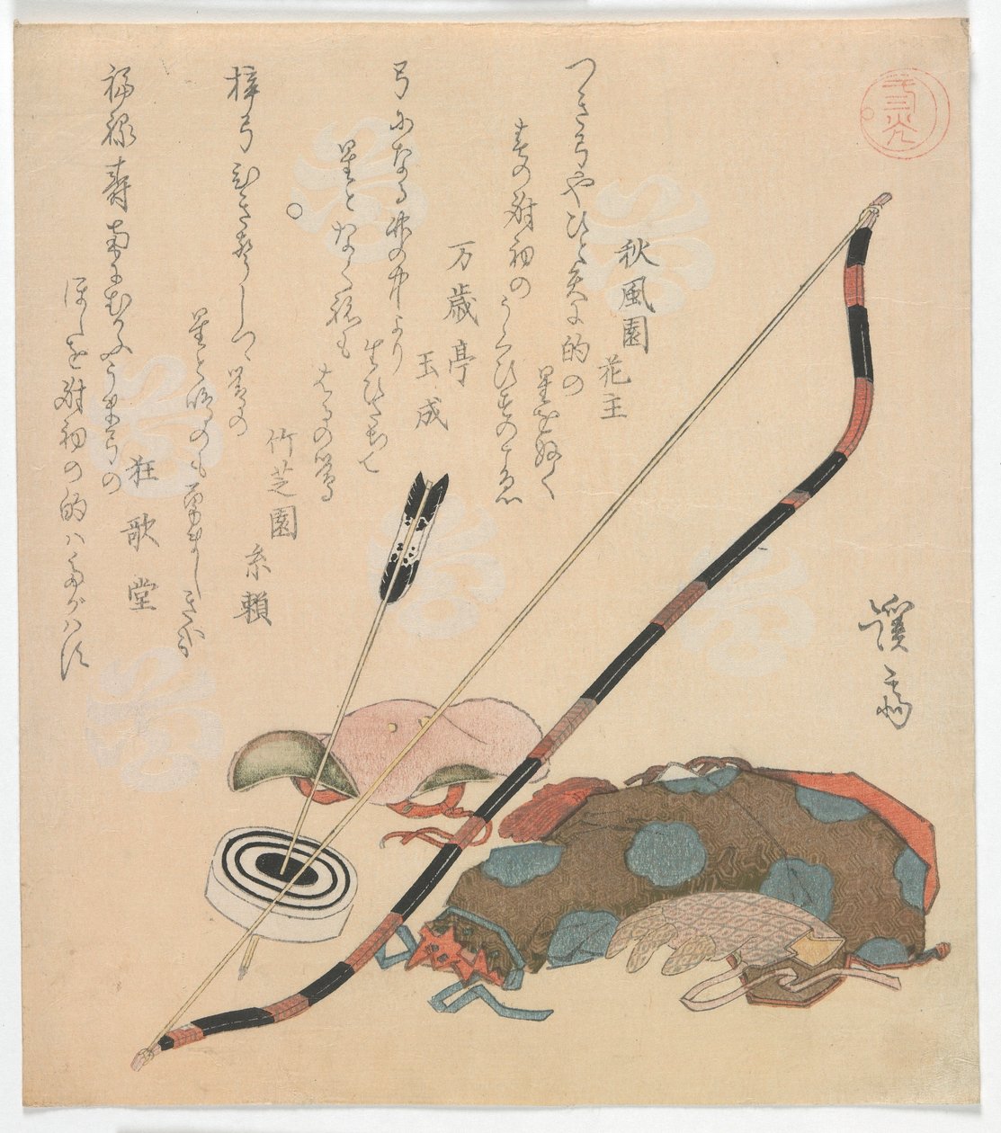 江户时代，19世纪20年代初期或中期的三个灯具（彩色木版画） 作者 京西铁