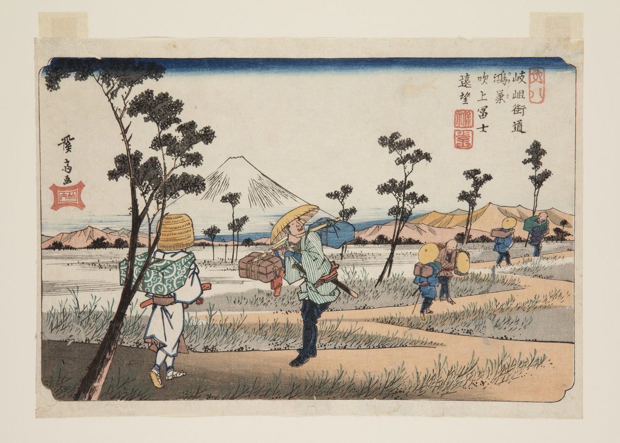 No. 8, K?nosu: Distant view of Fuji at Fukiage (K?nosu, Fukiage Fuji enb?) (colour woodblock print) 作者 京西铁