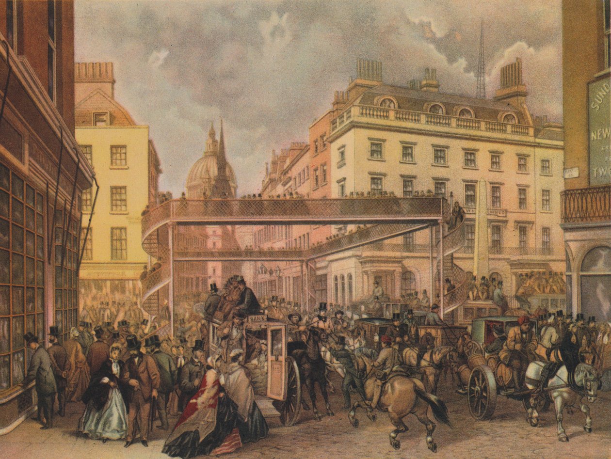1862年，在伦敦市Ludgate Hill和Fleet Street交汇处设计新的行人天桥。 作者 凯尔兄弟