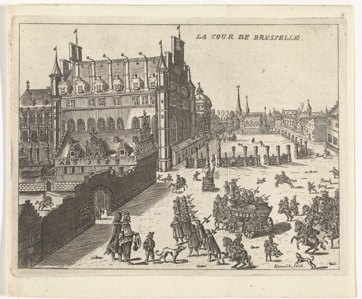 布鲁塞尔宫廷景观，1673 年。 La Cour de Brusselle（物体上的标题） 作者 克姆尼茨