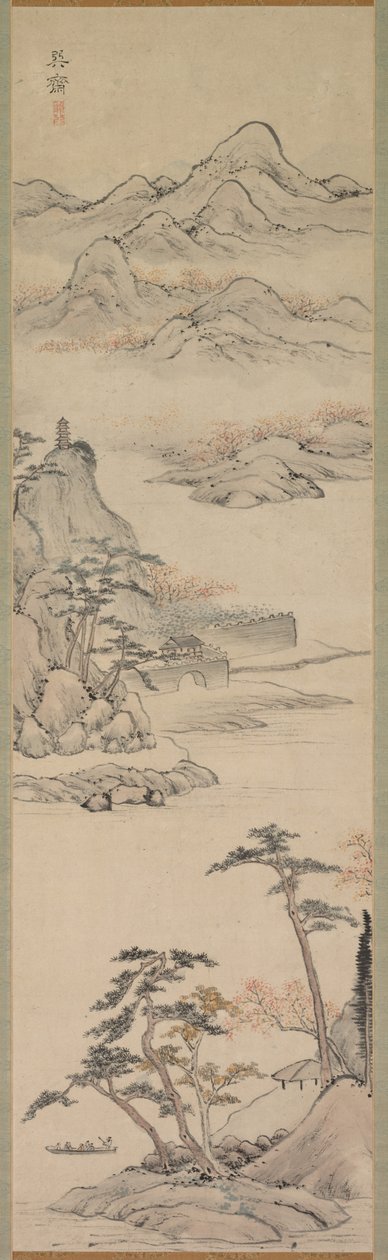 有船夫的风景，18世纪末至19世纪初。 作者 木村健华