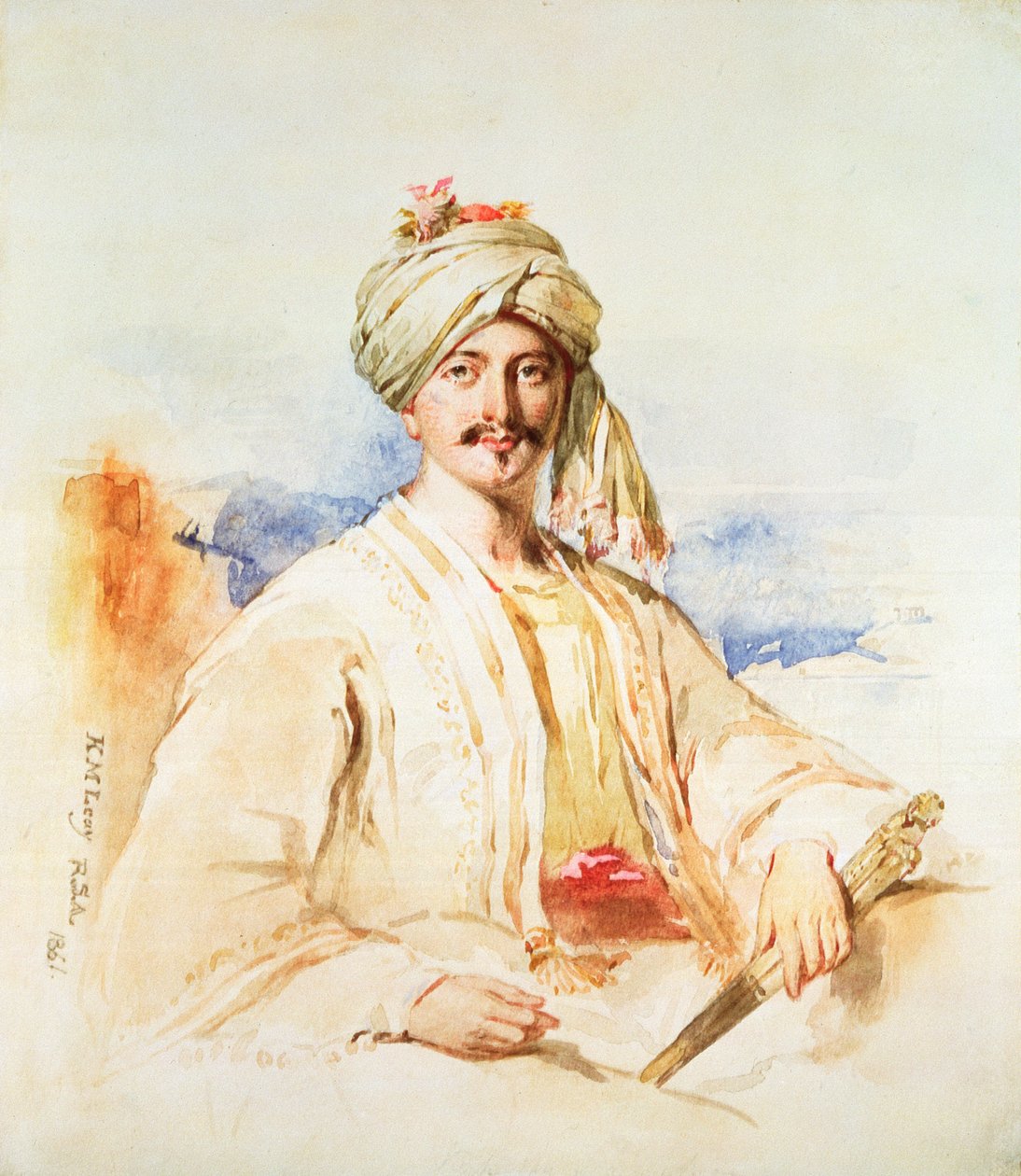 东方服饰的男人的肖像，1861年（纸上水彩） 作者 肯尼斯·麦克利（Kenneth Macleay）