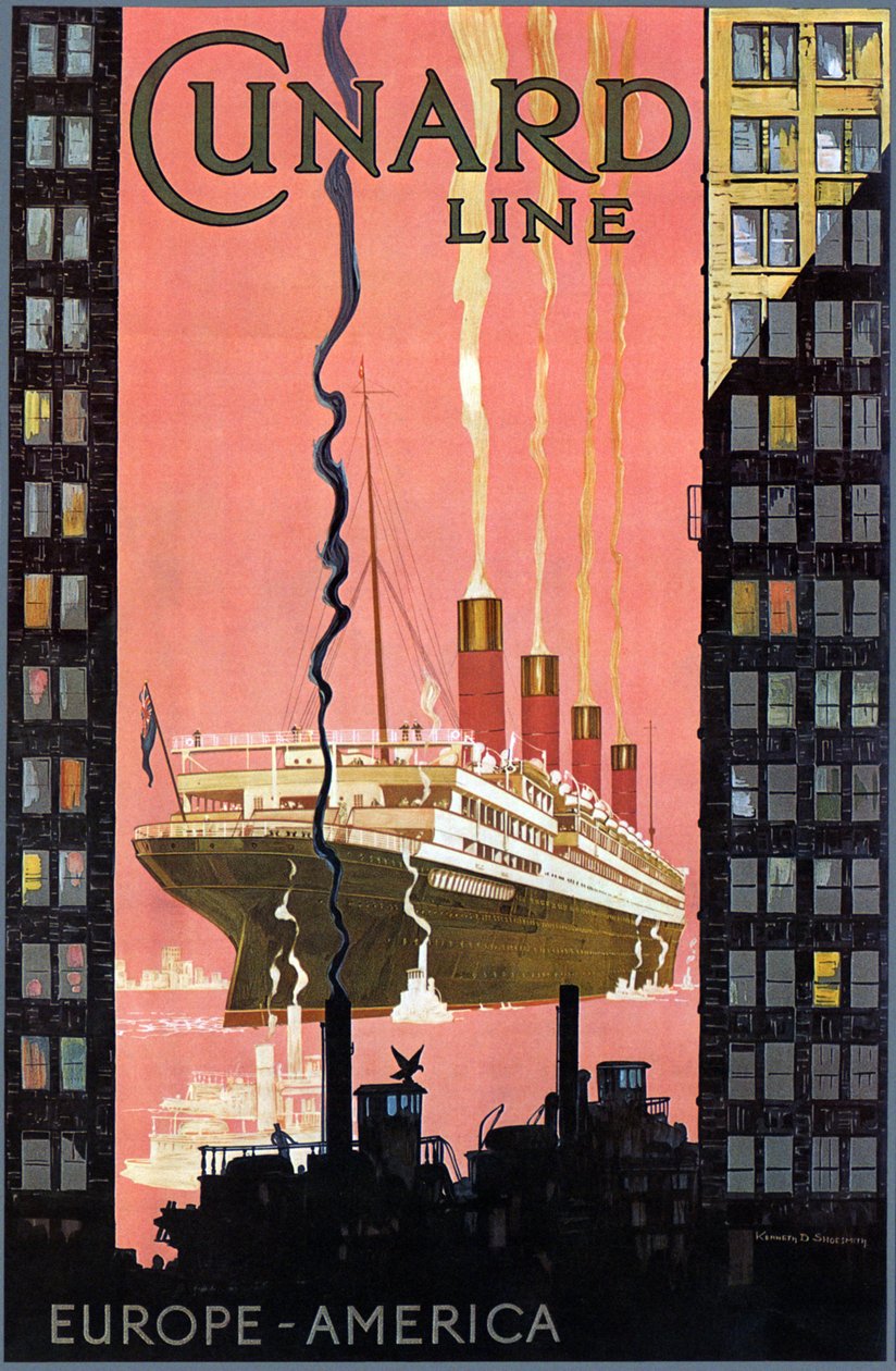 Cunard Line欧洲 - 美国海报，美国，c。 1900 作者 肯尼斯·史密斯