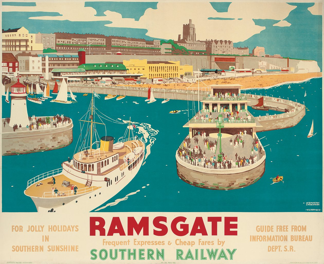 南部铁路海报宣传Ramsgate 作者 肯尼斯·史密斯（Kenneth Shoesmith）和弗妮·丹佛斯（Verney L.Danvers）