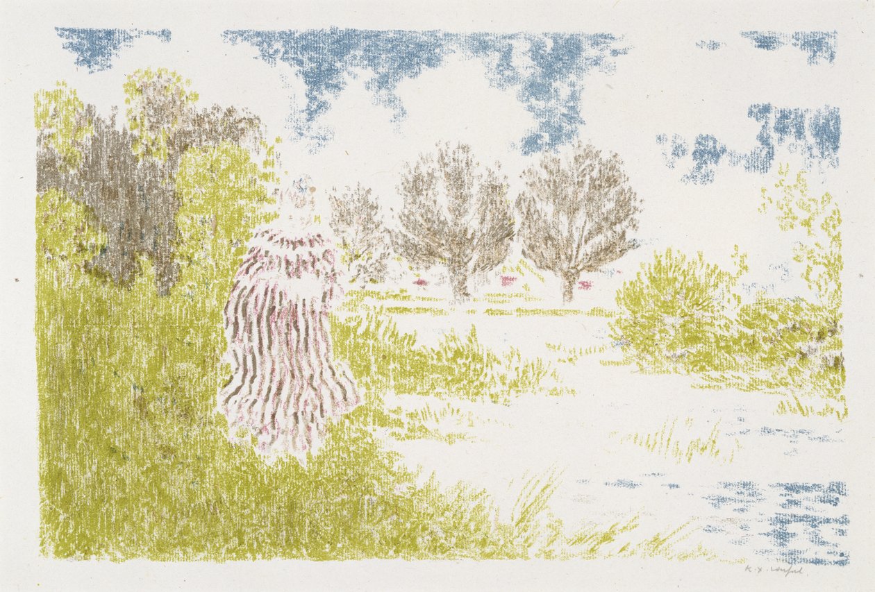 Femme en robe a rayeurs（条纹连衣裙的女人），1899-1900（彩色石版画） 作者 克尔·泽维尔·罗素
