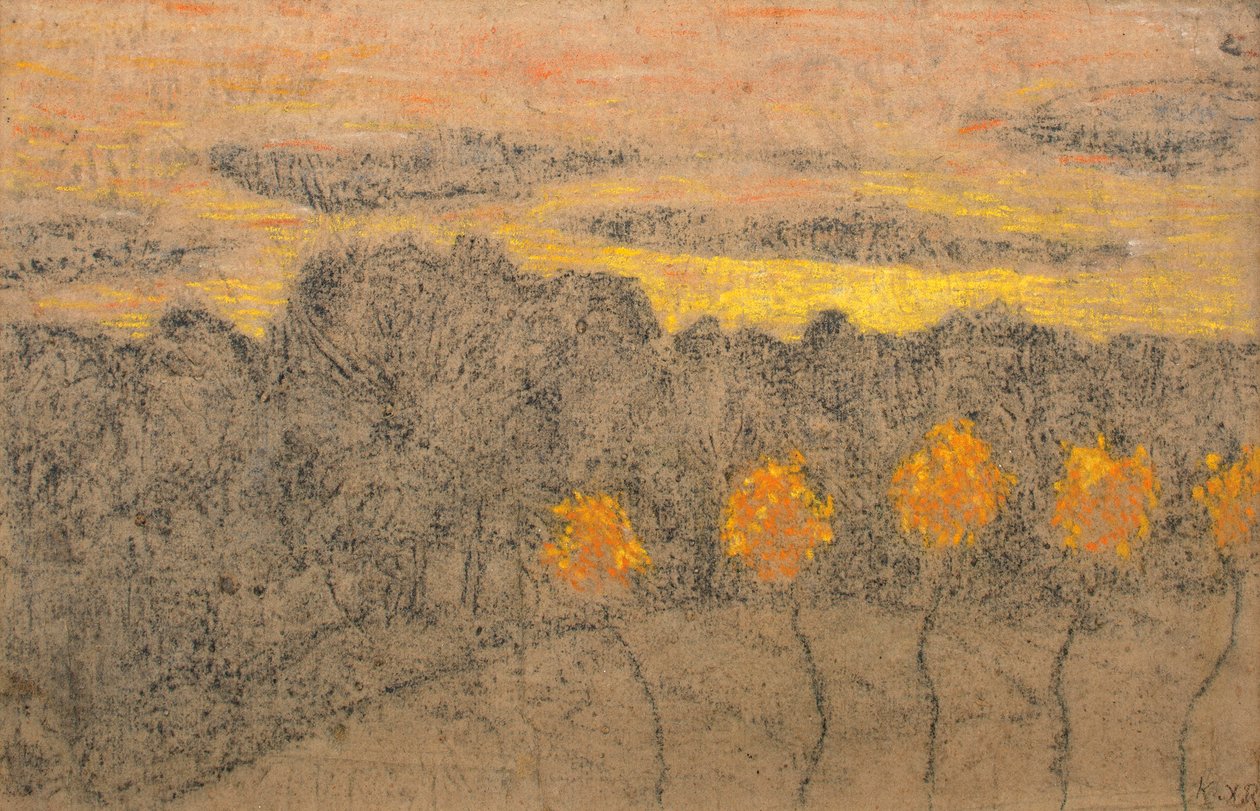 黄色树木的风景，1893-1895。 作者 克尔·泽维尔·罗素