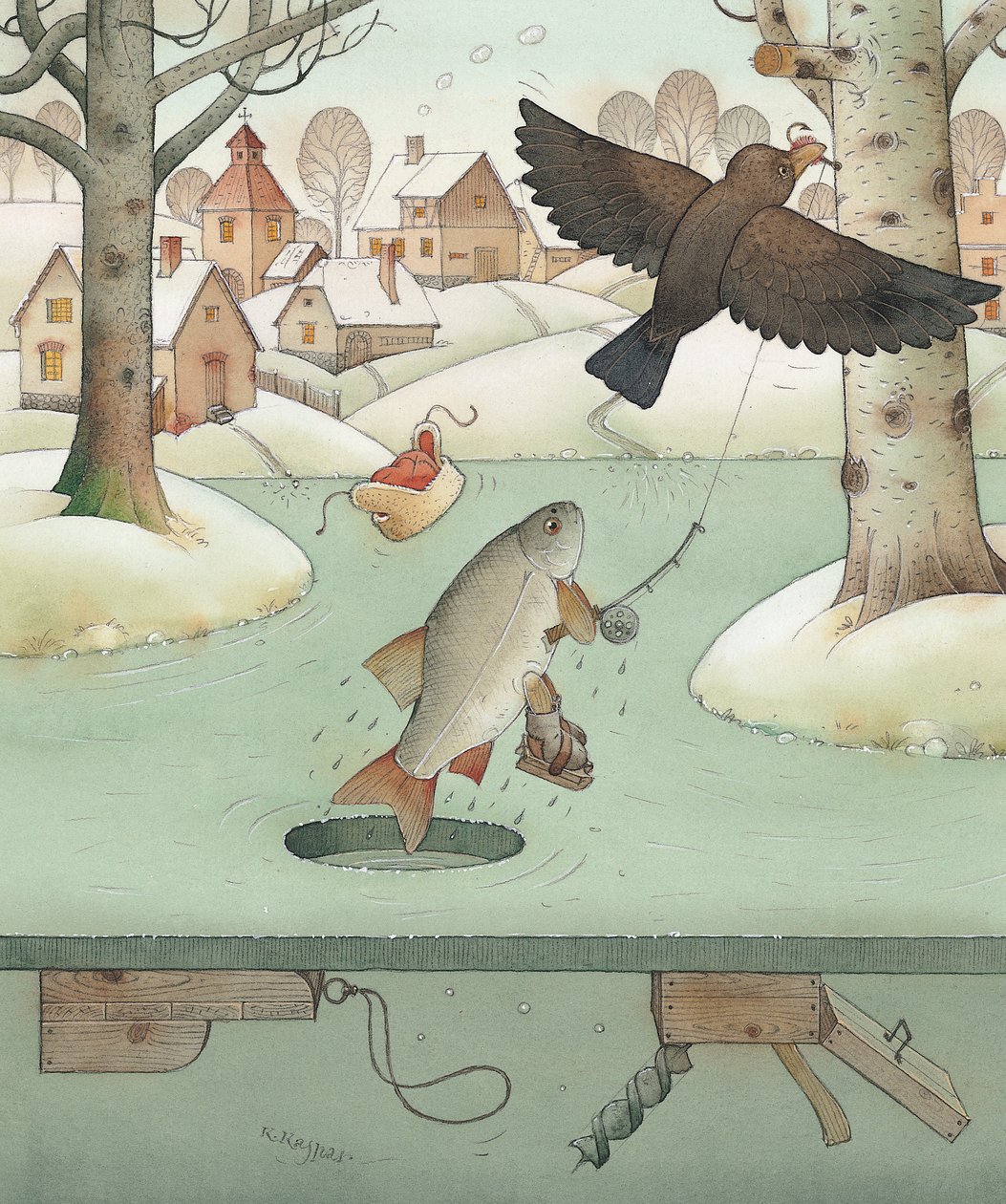 钓鱼，2003年（纸上wc） 作者 卡斯图蒂斯·卡斯帕拉维修斯（Kestutis Kasparavicius）