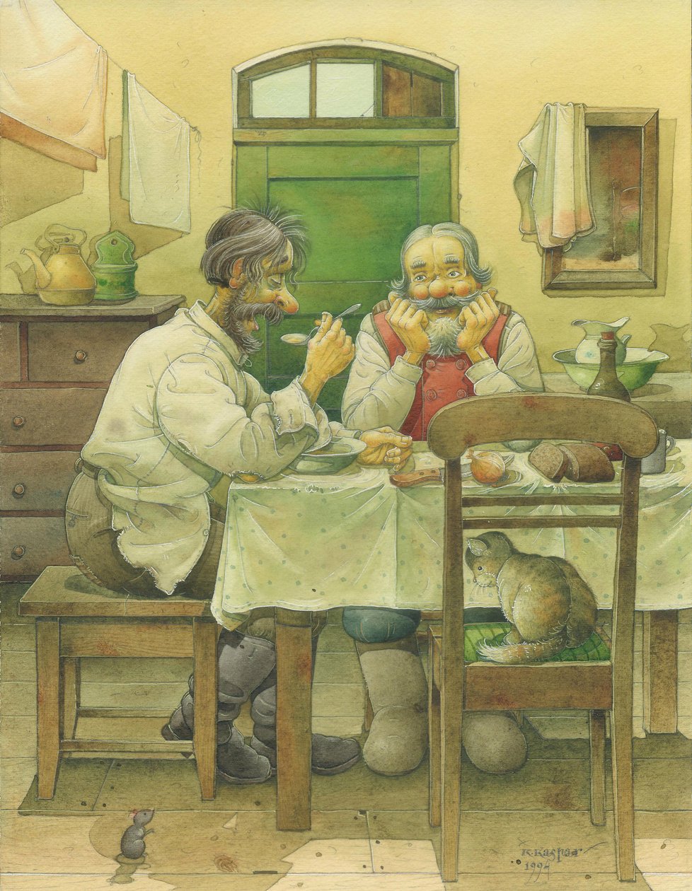 俄罗斯场景，1994年（纸上wc） 作者 卡斯图蒂斯·卡斯帕拉维修斯（Kestutis Kasparavicius）
