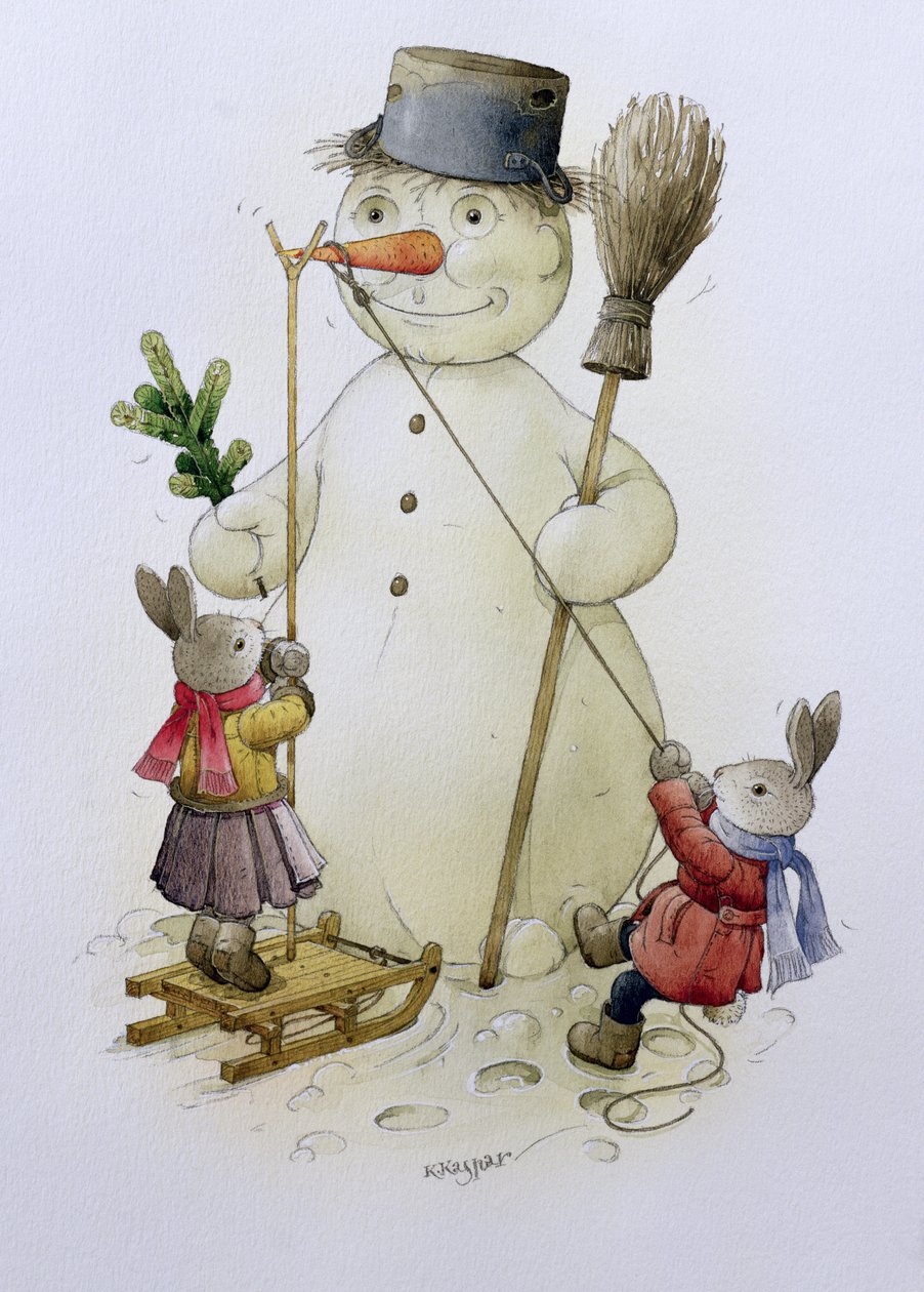 Snowman and Hares，1999（wc on paper） 作者 卡斯图蒂斯·卡斯帕拉维修斯（Kestutis Kasparavicius）