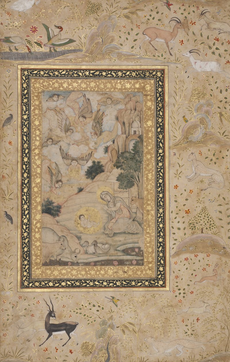 圣母玛利亚崇拜基督的孩子，c.1620-30（不透明的wc＆黄金在纸上） 作者 克苏