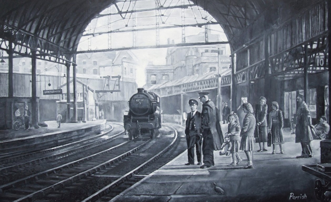 等待火车，2008年（油） 作者 铁路艺术家Parrish的Kevin Guild