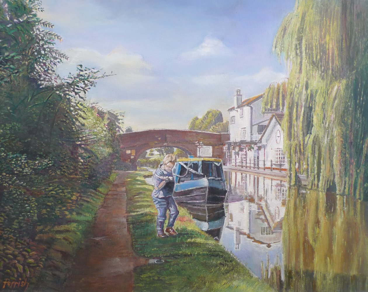 女人拖着butty船，2008年 作者 铁路艺术家Parrish的Kevin Guild