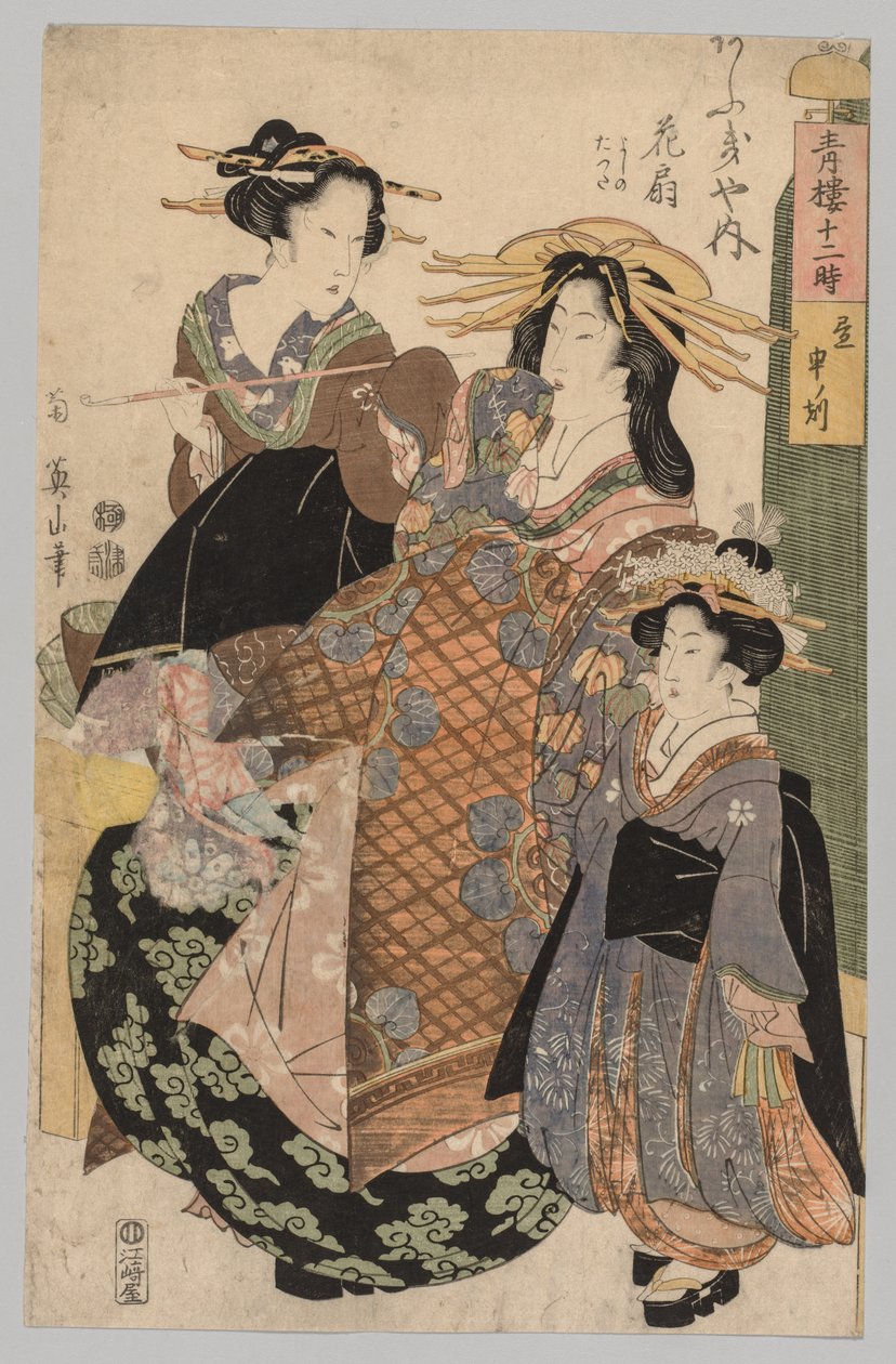 两个女人和一个女孩，1800年至1829年。 作者 菊川荣山