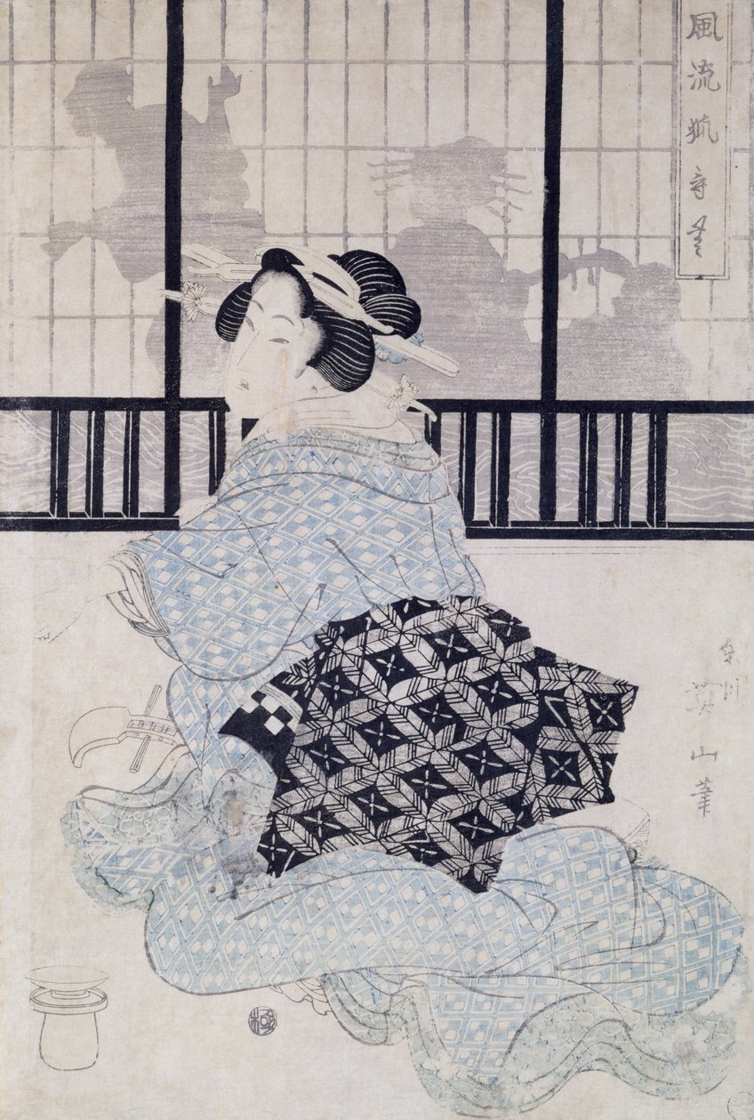 带三味线的宫廷（彩色木版画） 作者 菊川荣山