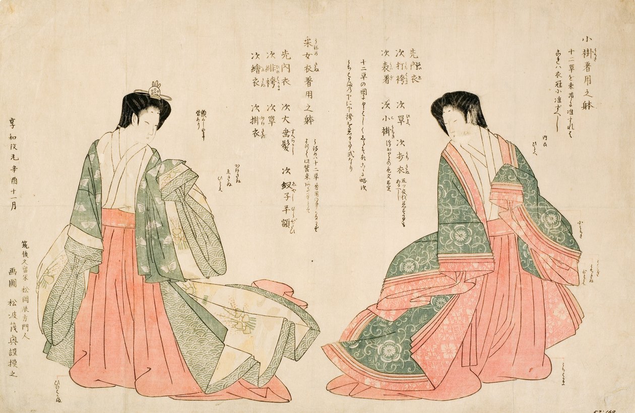 穿着两件宫廷服饰的女性，1801（木刻） 作者 菊川荣山