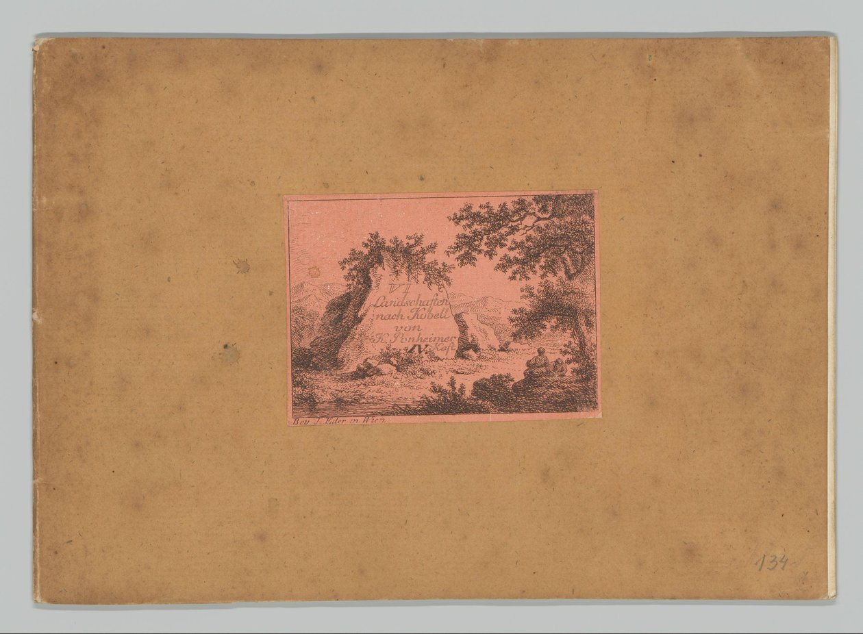 封面印有显示丘陵景观的标题图案
VI Landschaften nach Kobell von K. Ponheimer IV.封面（物品上的标题）
科贝尔风景画（系列名称）
120 F. Kobell 的风景（系列名称）
VI Landschaften nach Kobell von K. Ponheimer（系列名称 作者 基利安·庞海默 (I)