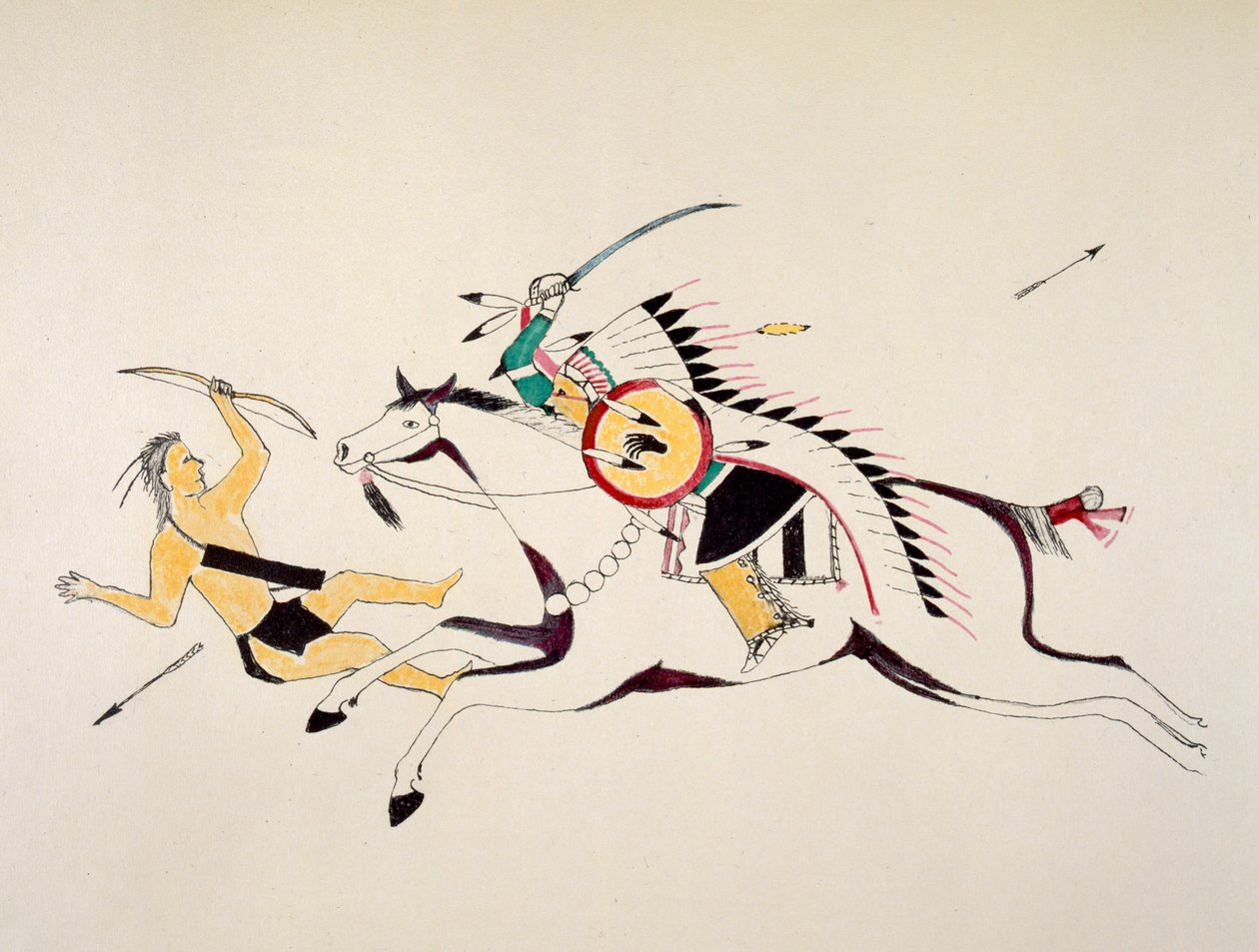 安装苏族（名字未知）攻击波尼弓箭手（画布上的颜料） 作者 杀死两个