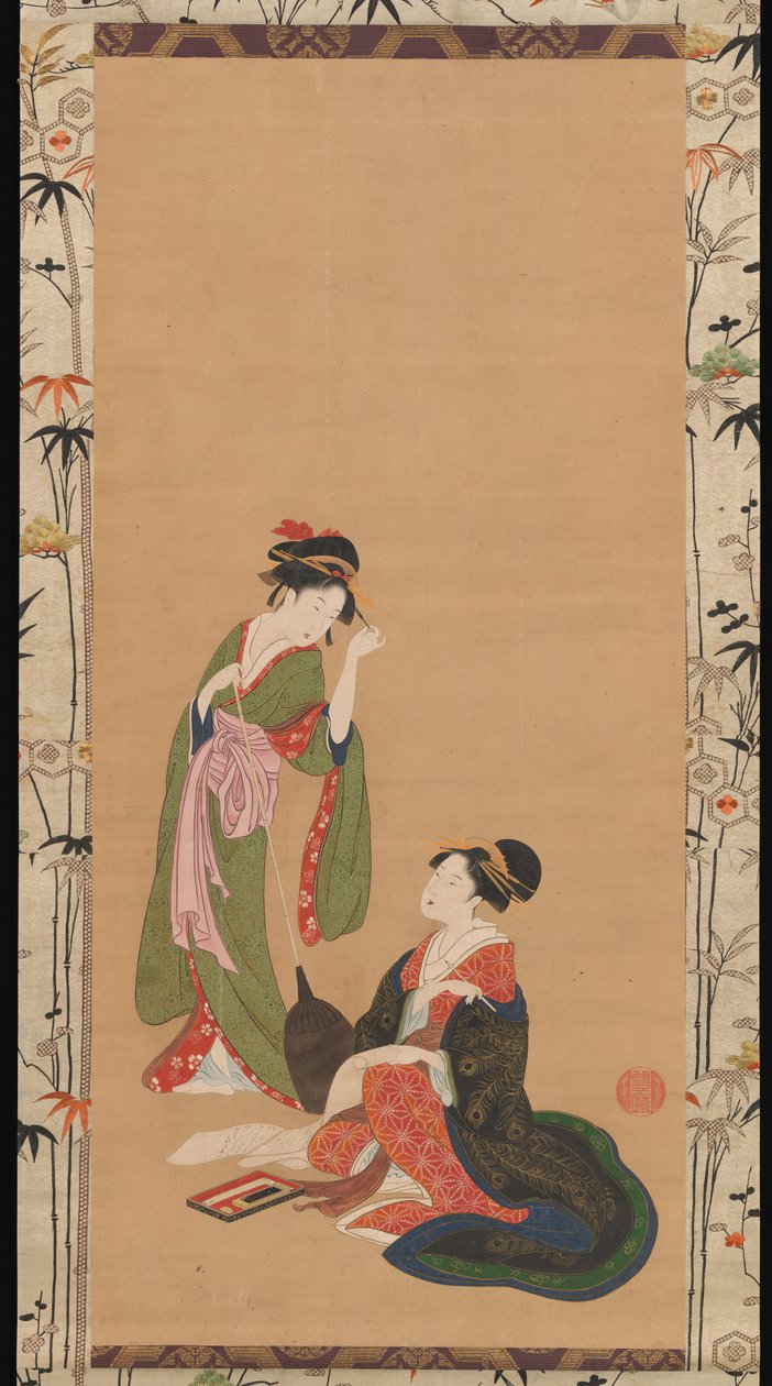歌妓模仿Kanzan和Jittoku，18世纪末至19世纪初。 作者 金主丰摩