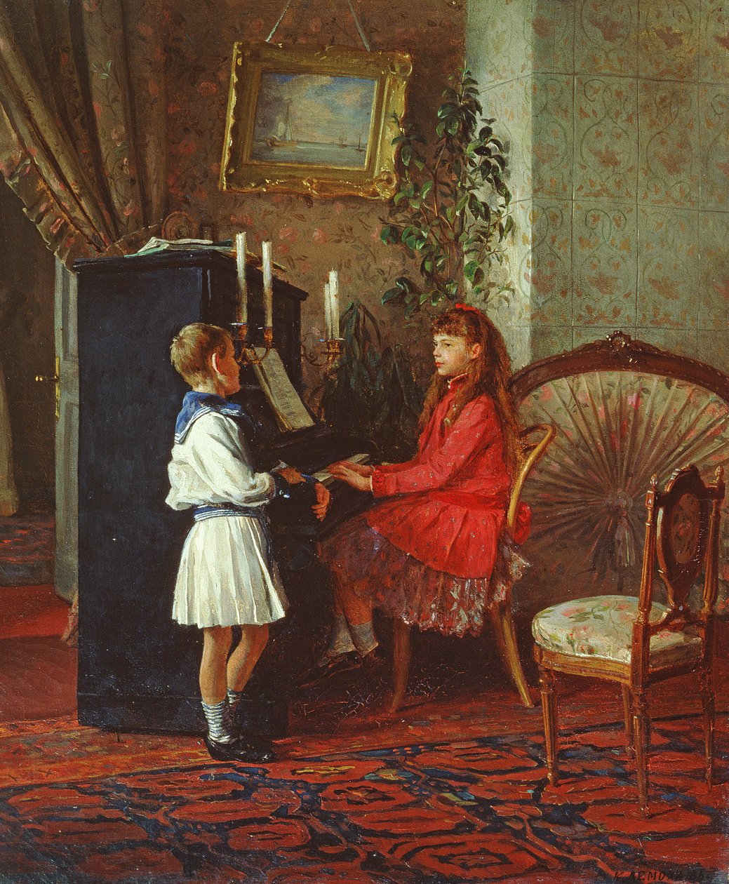 钢琴的孩子，1886年 作者 基里尔·维肯特维奇·莱莫克