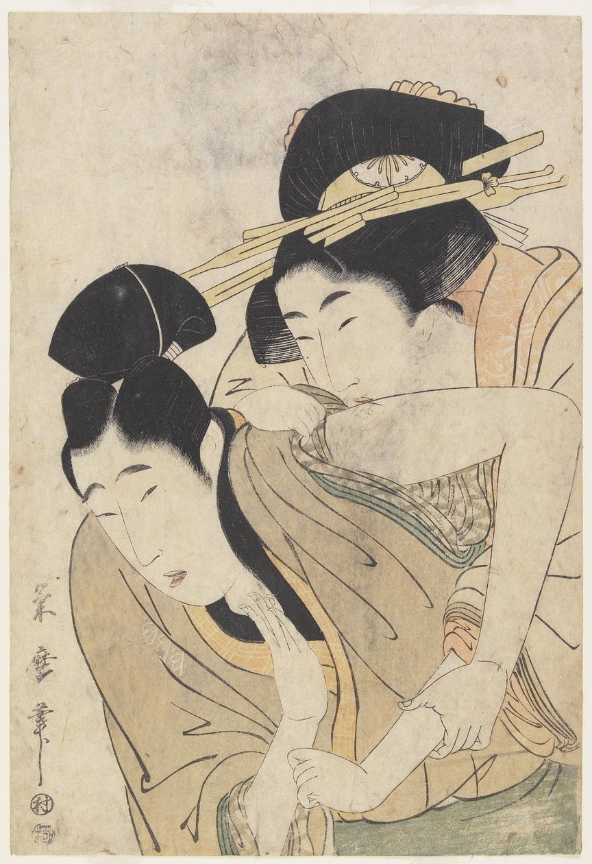 （名妓和她的情人），c。 1800年至1804年 作者 北川月丸