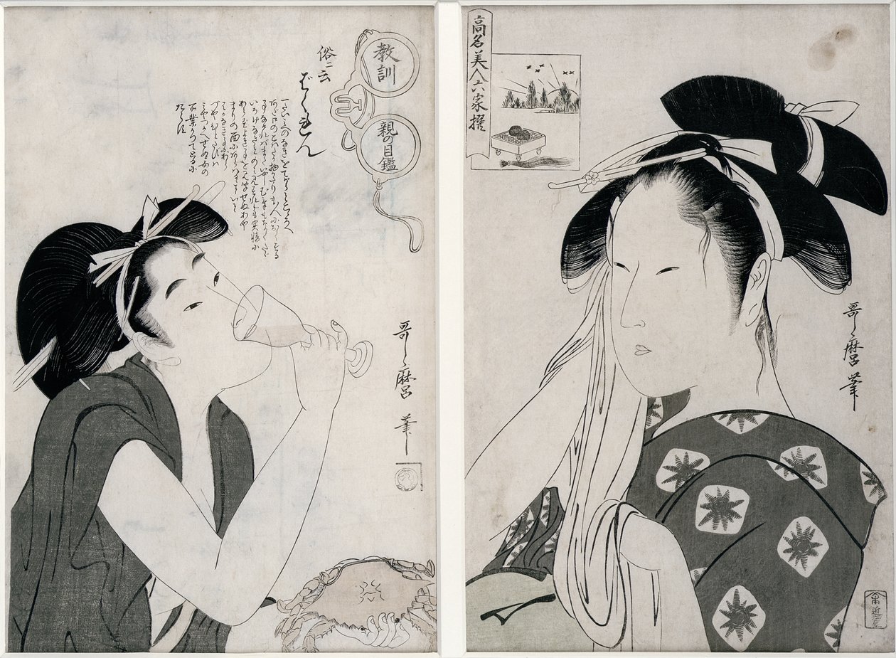来自系列&39;Komei bijin rokkasen&39;，c.1796（woodblock prin 作者 北川宇多郎